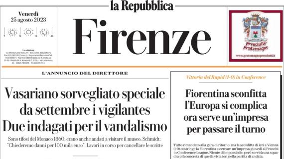 Repubblica di Firenze: "Fiorentina, l'Europa si complica". All-in al ritorno col Rapid Vienna 