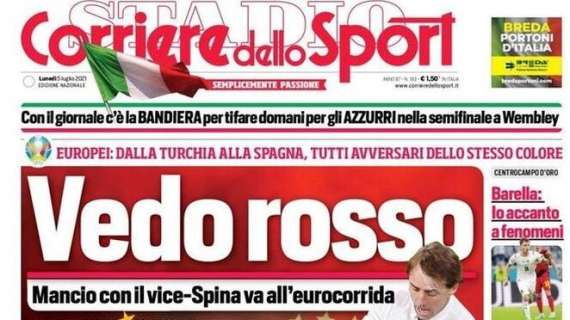 L'apertura del Corriere dello Sport: sull'Italia del Mancio: "Vedo rosso"