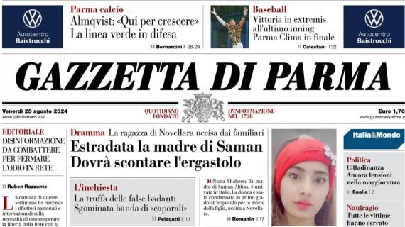 La Gazzetta di Parma in prima pagina: "Almqvist: 'Qui per crescere'. La linea verde in difesa"