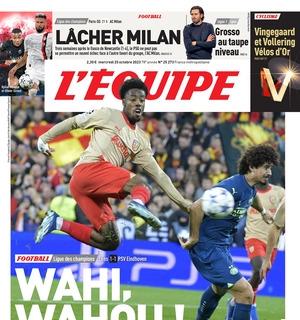 L'Equipe in prima pagina su un gran gol in Lens-PSV di Champions: “Wahi, wahou!”