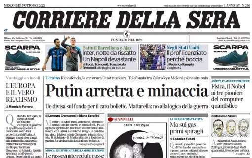 Corriere della Sera: "Inter, una notte da riscatto. Un Napoli devastante"