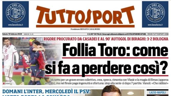 Domani l'Inter, mercoledì il PSV. L'apertura di Tuttosport: "Thiago, la cena di famiglia"