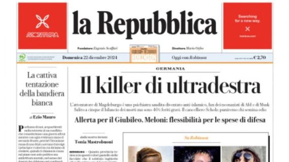 La Repubblica in taglio basso: "Sprofondo Toro, i tifosi contro Cairo"