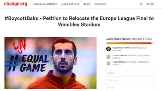 #BoycottBaku. Petizione per spostare la finale di EL a Wembley