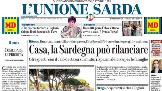 L'apertura de L'Unione Sarda: "Oggi c'è Cagliari-Atalanta. Nicola: 'Giochiamocela'"