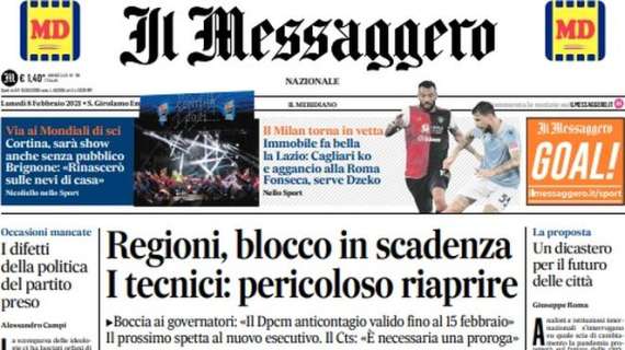 Il Messaggero: "Immobile fa bella la Lazio: Cagliari ko e aggancio alla Roma (serve Dzeko)"