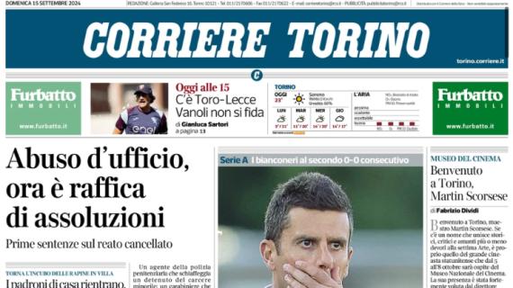 Corriere di Torino in prima pagina: "La Juve perde il filo, l'Empoli la frena"