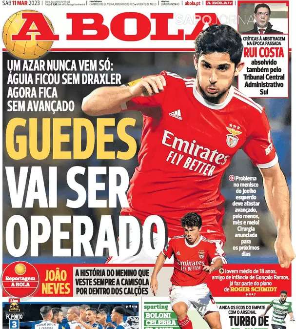 Le aperture portoghesi - Benfica, Guedes deve essere operato al menisco