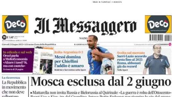 L’apertura de Il Messaggero sul ko dell’Italia: “Messi domina, per Chiellini l’addio è amaro”
