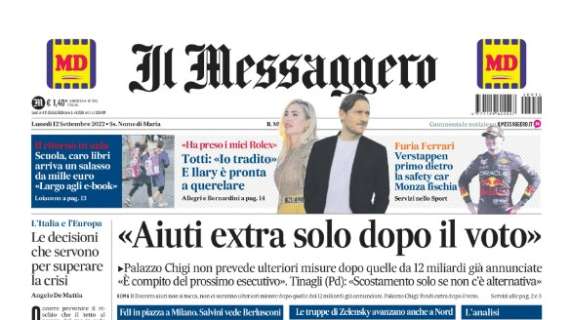 L'apertura odierna de Il Messaggero sulla Lazio: "Ciro e Luis Alberto, Lazio in volo"