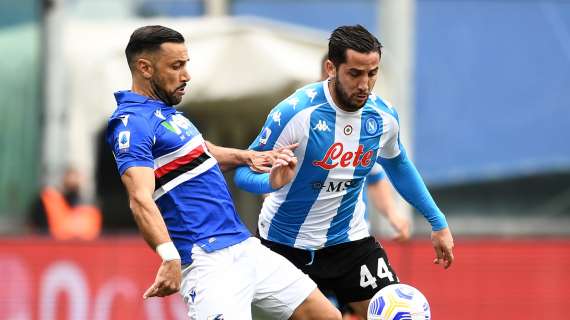 Napoli in vantaggio contro la Samp grazie al gol di Fabian Ruiz: al 45' è 1-0 per gli azzurri