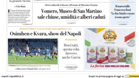 Poker azzurro al 'Maradona', La Repubblica Napoli apre: "Skow di Osimhen e Kvara"