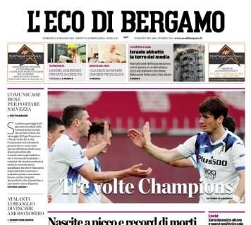 L'Eco di Bergamo in prima pagina celebra l'Atalanta: "Tre volte Champions"