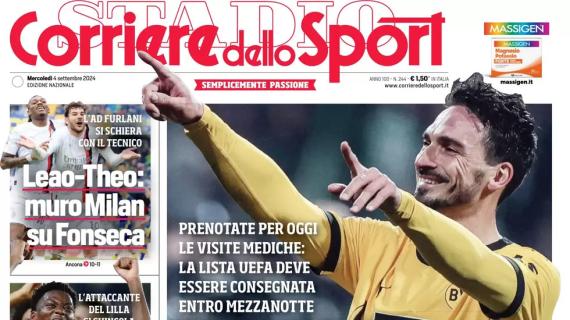 La prima pagina del Corriere dello Sport: "Roma da Mats". Colpo Hummels