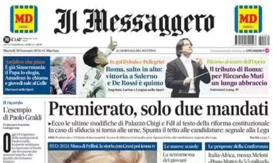 Il Messaggero in apertura: "Roma, salto in alto. Vittoria a Salerno e De Rossi è quinto"