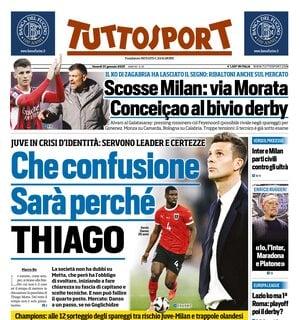 La prima pagina di Tuttosport è sulla Juventus: "Che confusione, sarà perché Thiago"