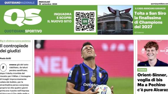 Inzaghi senza i gol di Lautaro, Barella ko. QS in prima pagina: "Inter rotta, stelle spente"