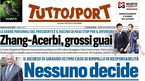 La prima pagina di Tuttosport sul ricordo di Giraudo: "Nessuno decide. Così è Farsopoli"