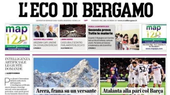 L'Eco di Bergamo apre sui nerazzurri del Gasp: "Atalanta alla pari col Barça"