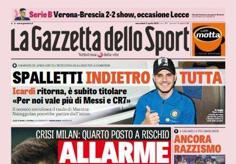 L'apertura de La Gazzetta dello Sport sul Milan: "Allarme rosso nero"