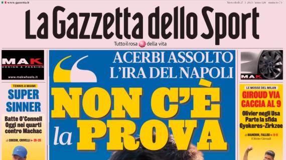 La prima pagina de La Gazzetta dello Sport su Acerbi assolto: "Non c'è la prova"