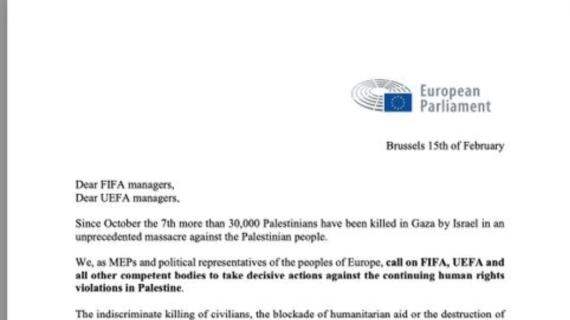 Dodici Europarlamentari scrivono a FIFA e UEFA: "Israele venga sospeso da ogni competizione"