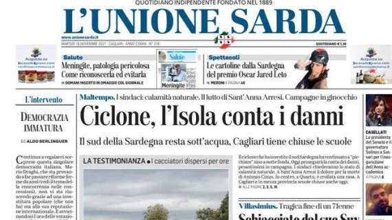 L'Unione Sarda in apertura: "Italia, solo 0-0 a Belfast: il Qatar è un miraggio"