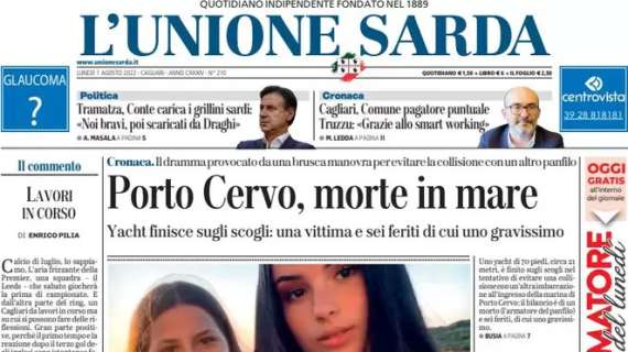 L'Unione Sarda in apertura: "Cagliari, a Leeds finisce 6-2. In gol Lapadula e Luvumbo"