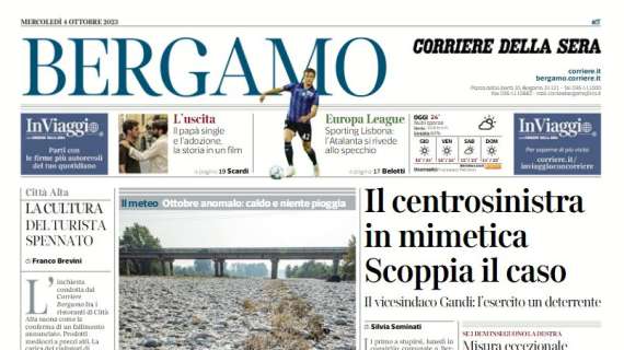 L'apertura del Corriere di Bergamo: "Sporting Lisbona: l'Atalanta si rivede allo specchio"