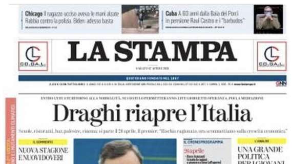 L'apertura de La Stampa: "Draghi riapre l'Italia"