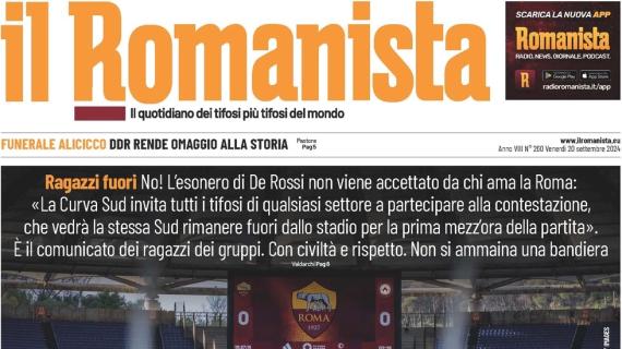 De Rossi out, sciopero Curva Sud contro l'Udinese. Il Romanista intitola: "Mezz'ora d'amore"