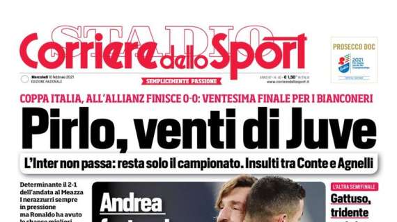 L'apertura del Corriere dello Sport: "Pirlo, venti di Juve". Bianconeri in finale di Coppa Italia
