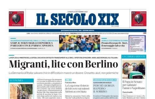 Il Secolo XIX apre: "Samp, il terzo sigillo di Pedrola". Pari d'oro con il Parma capolista