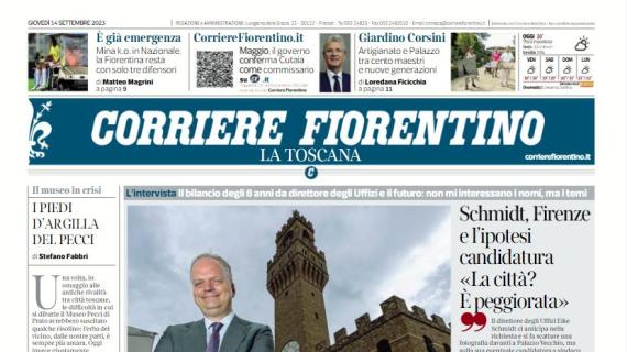 Il Corriere Fiorentino apre con l'infortunio di Mina per i viola: "È già emergenza"