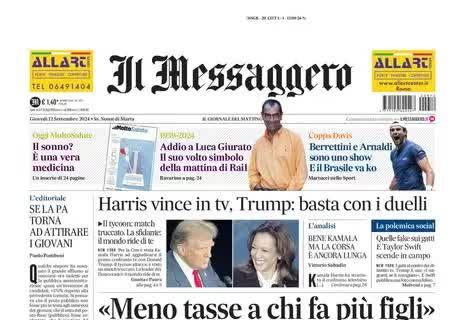 Il Messaggero in prima pagina su Totti: "Deluso dalla Roma, De Rossi parafulmine"