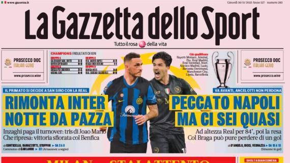 La prima pagina de La Gazzetta dello Sport: "Milan stai attento: così butti 113 milioni"
