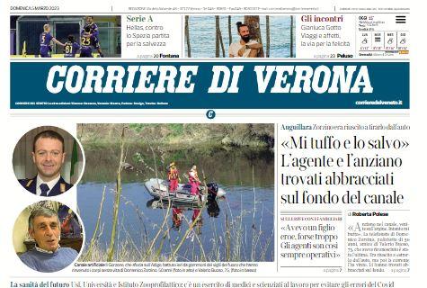 Corriere di Verona in taglio alto: "Hellas, contro lo Spezia partita per la salvezza"