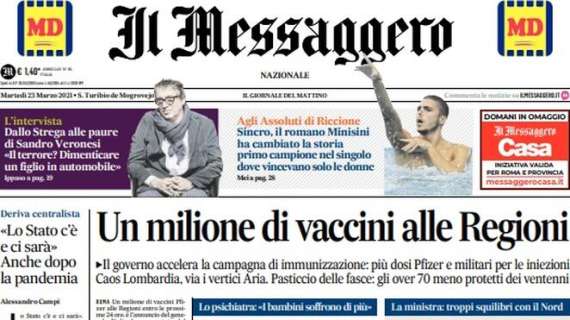 L'apertura odierna de Il Messaggero su Fonseca in bilico: "Zorro getta la maschera"
