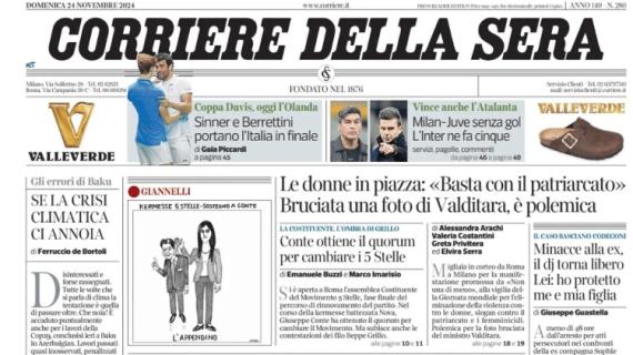 Corriere della Sera in taglio alto: "Milan-Juve senza gol. L'Inter ne fa cinque"