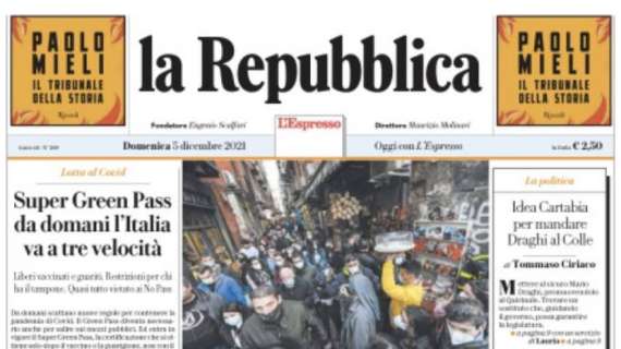 La Repubblica: "Il Napoli capitola e cede lo scettro. Milan in testa, l’Inter umilia Mourinho"