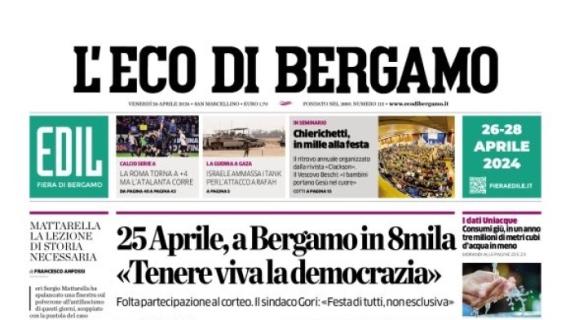 L'Eco di Bergamo in prima pagina: "La Roma torna a +4, ma l'Atalanta corre"