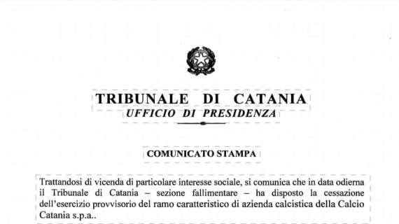 Catania, il Tribunale ha deciso: cessato l'esercizio provvisorio. Il club sarà escluso dalla C