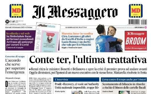 Il Messaggero: "Ciro, Lorenzo e gli altri: Lazio-Roma è un derby che vale per il ct Mancini"