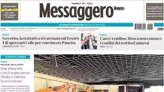 Prima pagina del Messaggero Veneto: "Sesta vittoria di fila. L'Udinese vola al secondo posto"