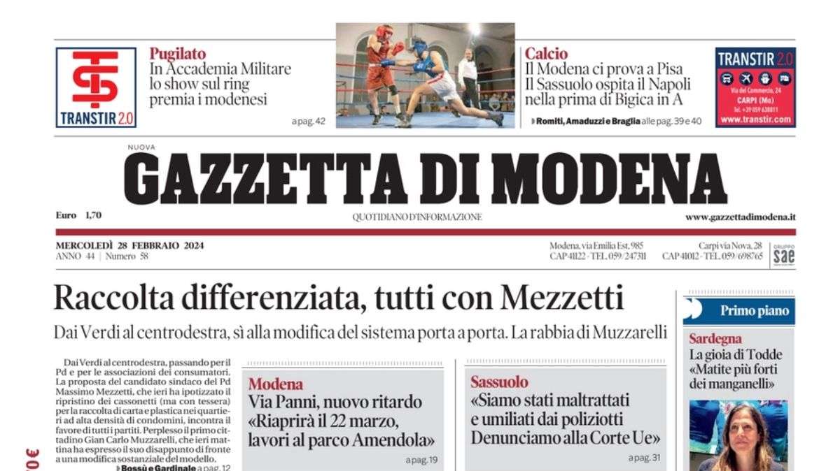 Gazzetta di Modena: "Il Sassuolo ospita il Napoli nella prima di Bigica in Serie A"
