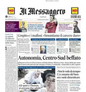L'apertura de Il Messaggero: "La Roma in campo, Zaniolo in tribunale: pronto a far causa"