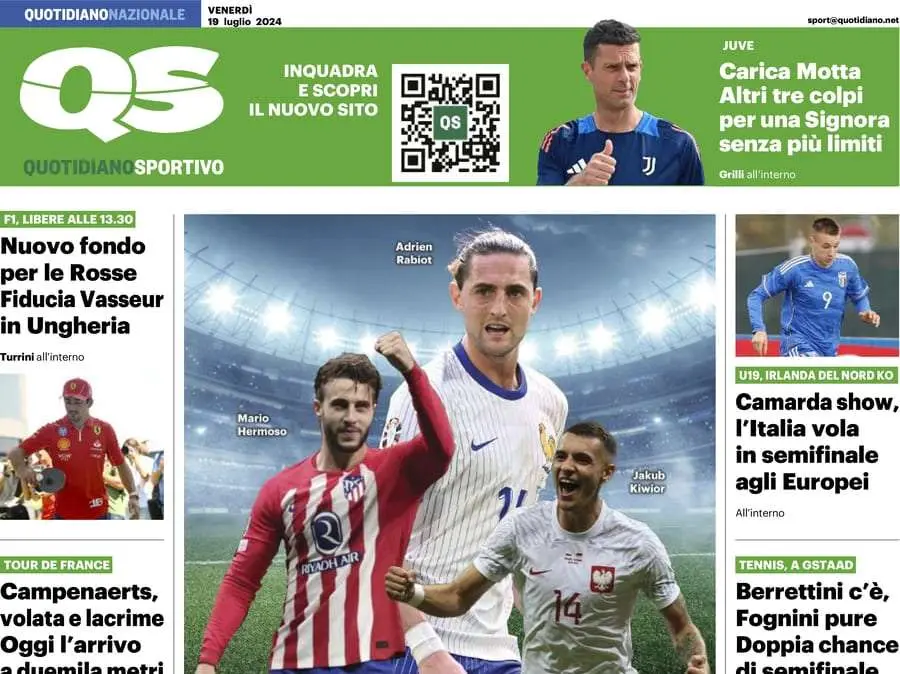 QS in prima pagina: "Rabiot, Hermoso e Kiwior: super derby Milan-Inter per le stelle"