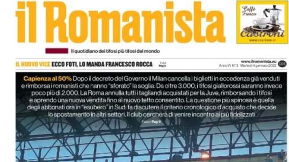 Il Romanista in apertura sulla capienza ridotta al 50%: "Milano a metà"