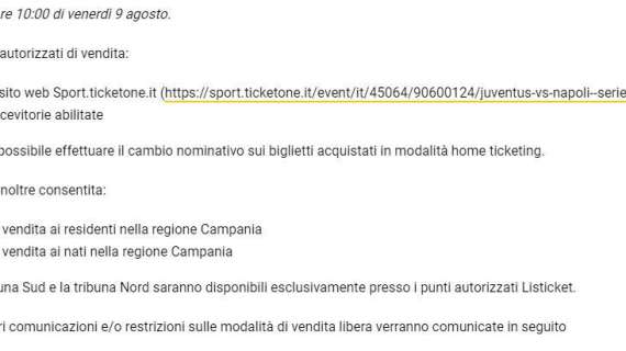 Juve-Napoli, no ai ticket anche ai nati in Campania. Questura contraria