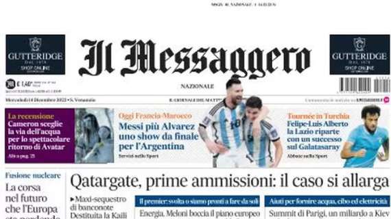 Il Messaggero apre con il successo dell'Argentina: "Messi più Alvarez, uno show da finale"